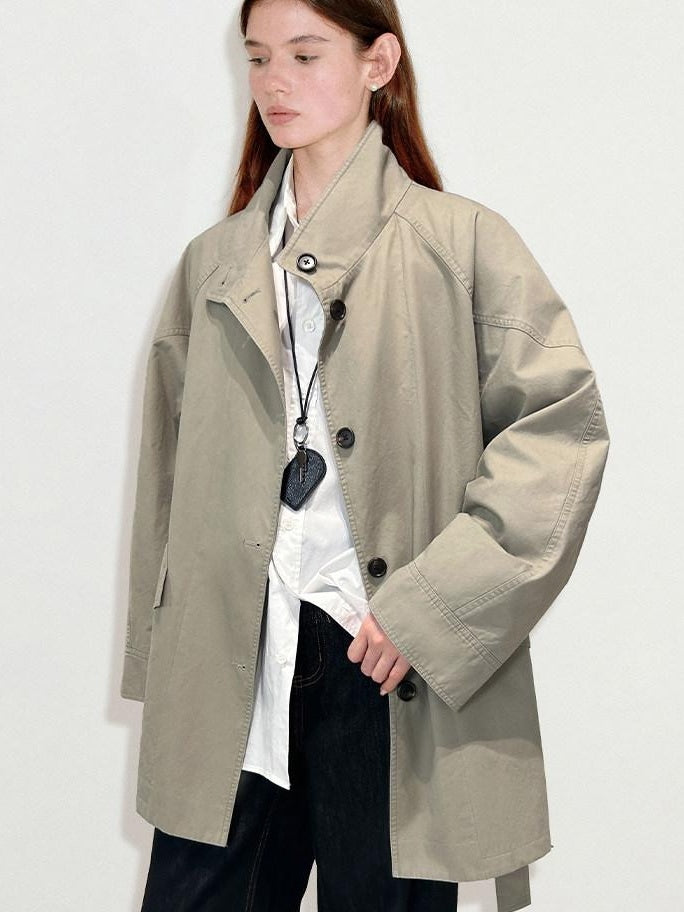 fano Oversized Cotton Blend Single Breasted Korean Commuter Women Khaki Trench Coats