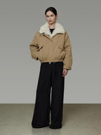 unspoken Thick Cotton Padded Patchwork Cropped Loose Commuter Khaki Puffer Jackets