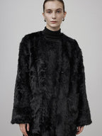 unspoken Faux Fur Lined Minimal Oversized Womens Black Round Neck Long Sleeve Short Coat