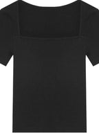 fano Creative Square Neck Slim Fit Minimalist Women Black White Short Sleeve T-Shirts