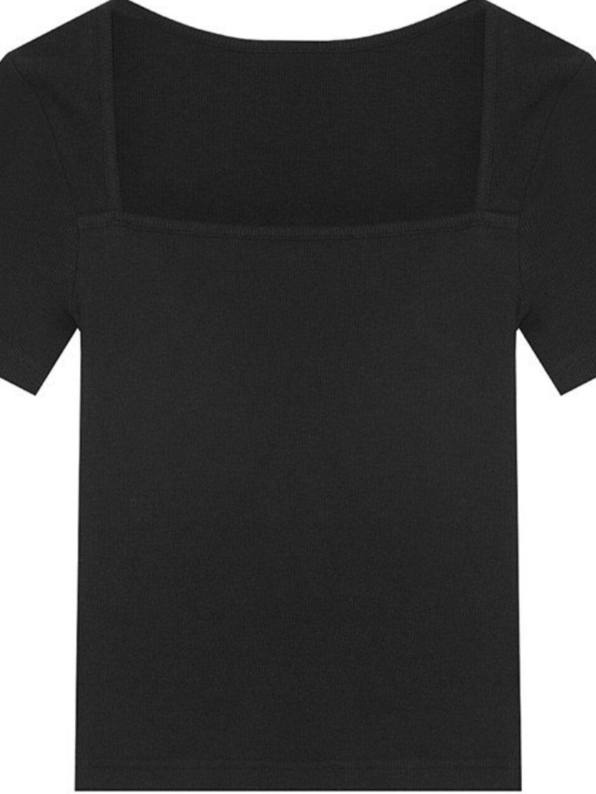 fano Creative Square Neck Slim Fit Minimalist Women Black White Short Sleeve T-Shirts