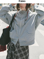 fano Two Piece Zip Up Oversized Long Sleeve Women Midweight Heather Grey Hoodie