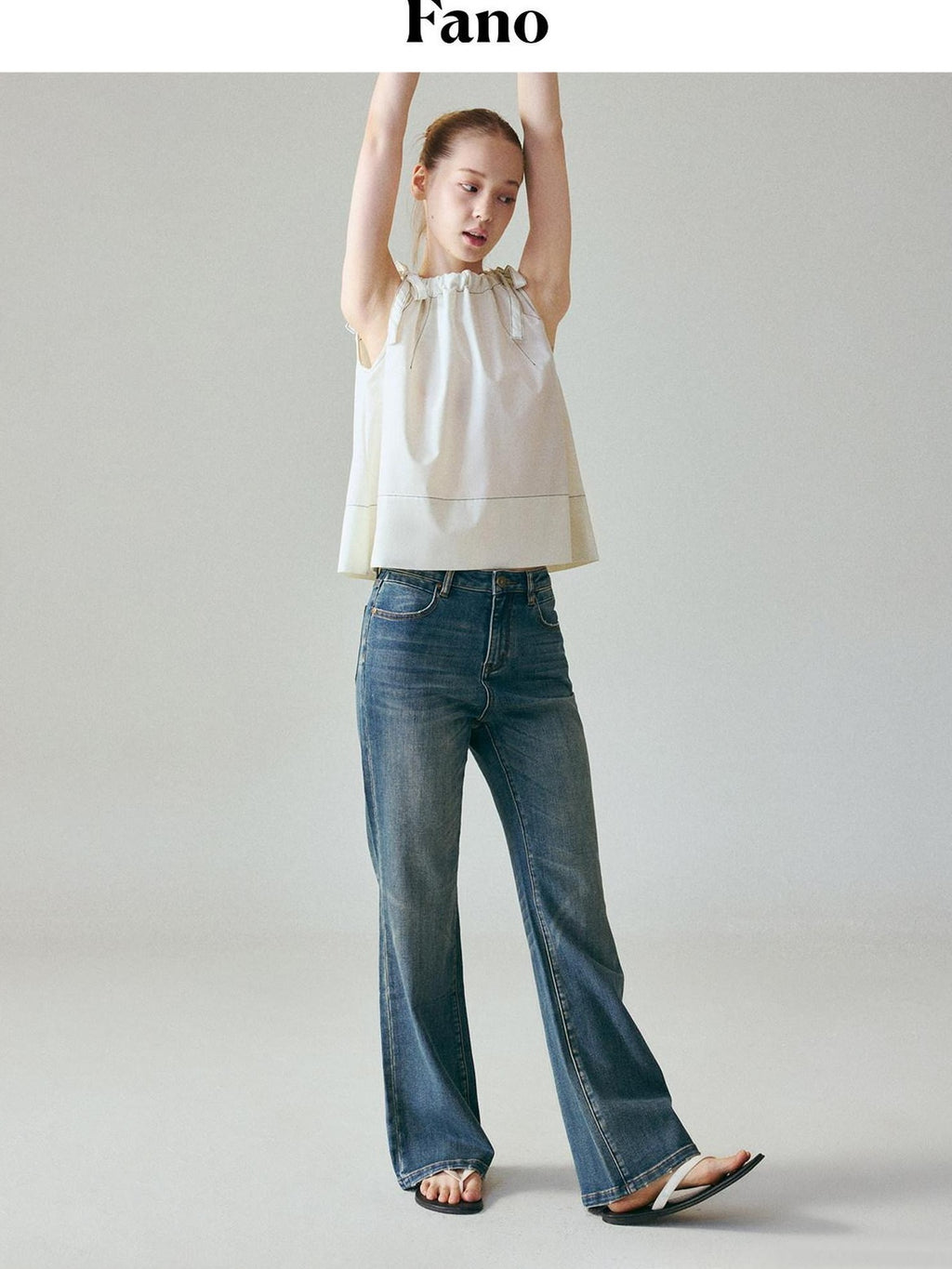 fano Light Blue Casual Relaxed Natural Waist Zip Fly Denim Straight Leg Jeans