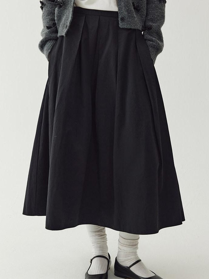 fano High Waist Cotton A Line Zipper Pocket Minimal Commuter Women Black Maxi Skirts