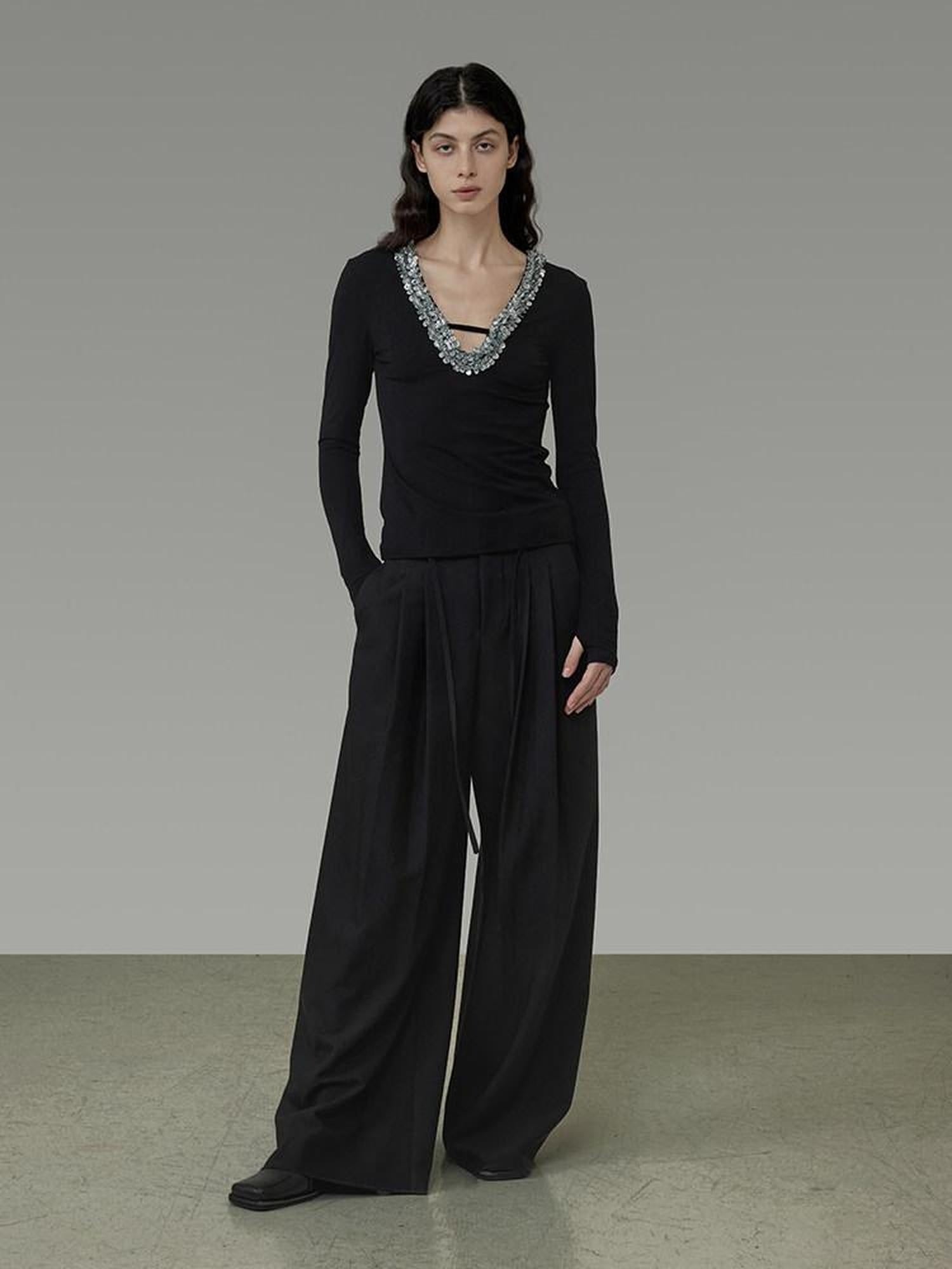 unspoken High Waist Sleek Black Workwear Tailored Fit For Ladies Polyester Wide Leg Pants