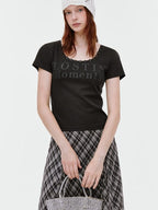 fano Lyocell Stretch Slim Korean Printed Crew Neck Dark Gray Short Sleeve T-Shirts