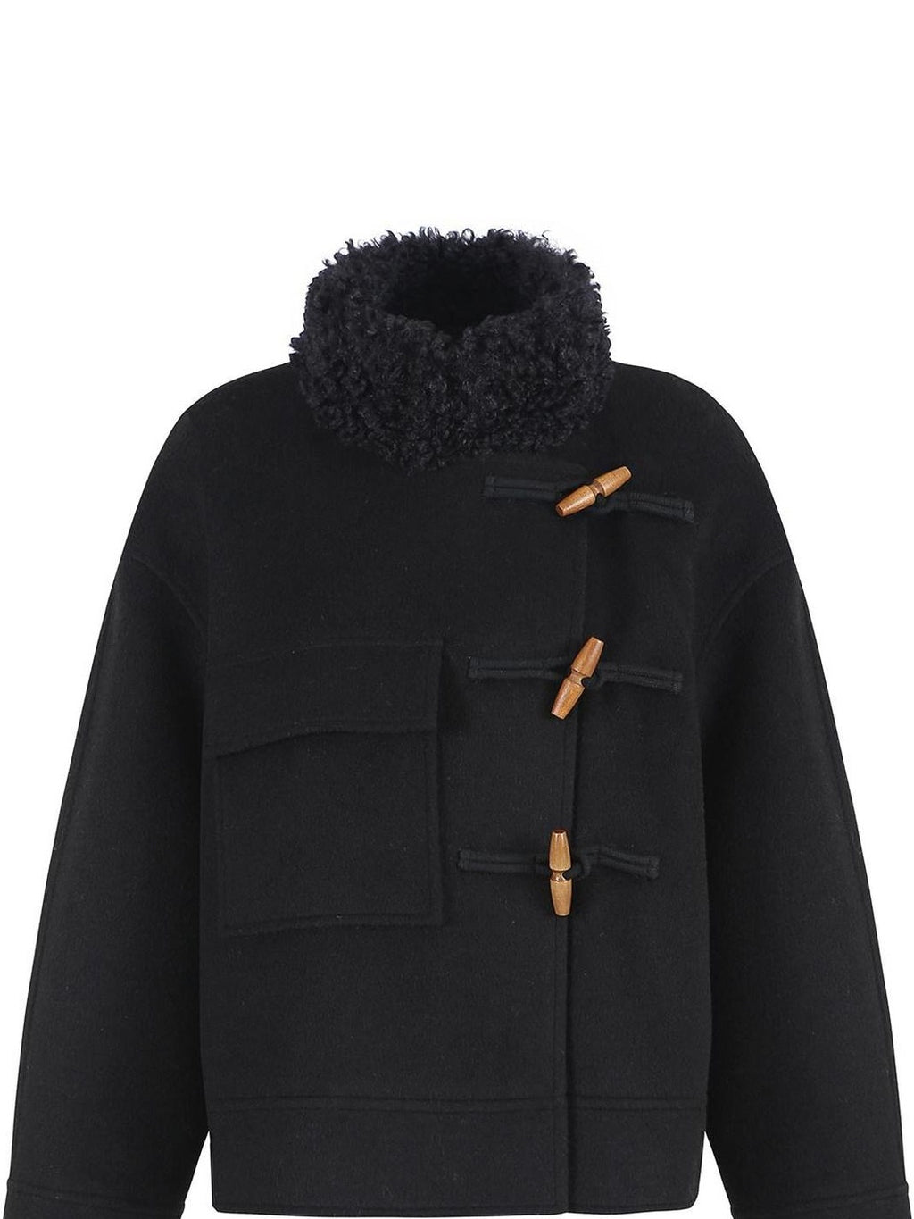fano Soft Wool Blend Korean Oversized Lapel Collar Women Office Black Solid Short Coat