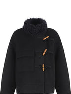 fano Soft Wool Blend Korean Oversized Lapel Collar Women Office Black Solid Short Coat