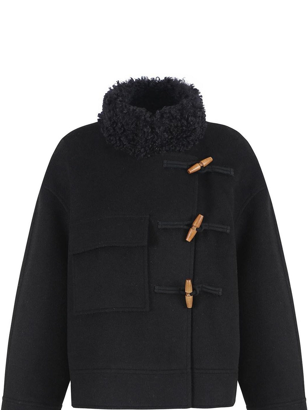 fano Soft Wool Blend Korean Oversized Lapel Collar Women Office Black Solid Short Coat