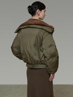unspoken 90% White Duck Down Warm Loose Patchwork Commuter Olive Green Zip Down Jackets
