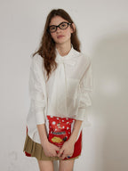 Lofi choose Elegant Ribbon Tie Neck Office Loose Fit Long Sleeve Button Blouses
