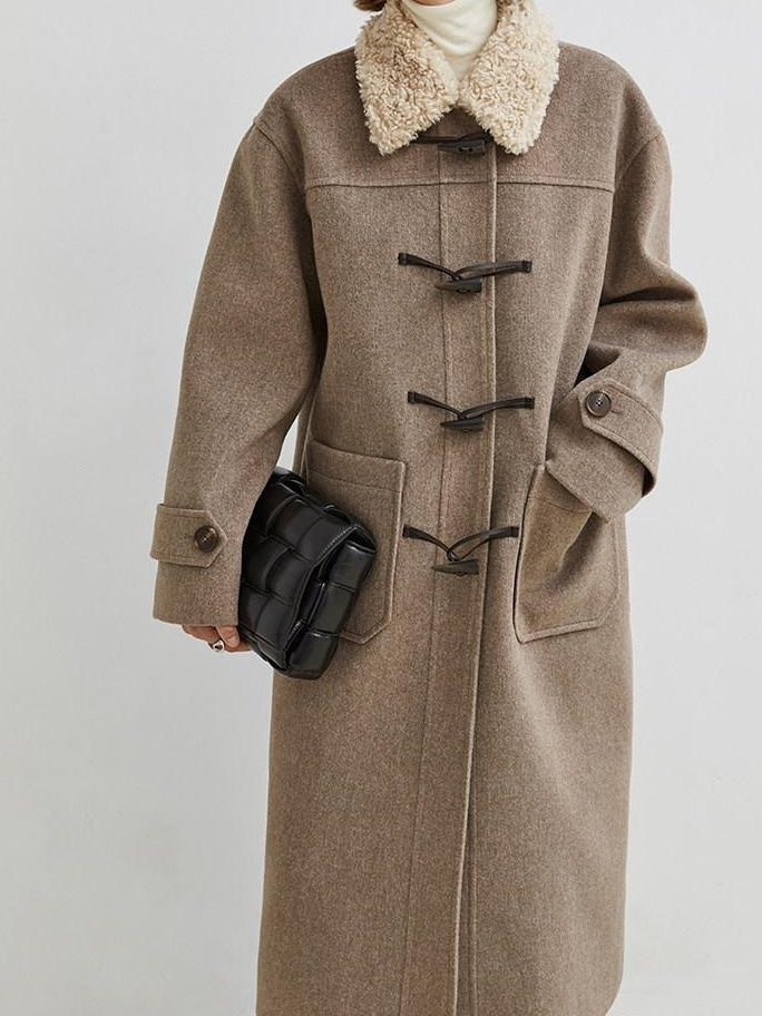 fano Warm Thick Mid Length Stand Collar Straight Commuter Young Women Wool Coats