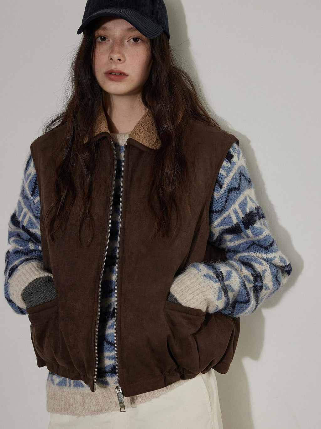 Lofi choose White Duck Down Padded Relaxed Cropped Commuter Collar Puffer Beige Vests