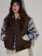 Lofi choose White Duck Down Padded Relaxed Cropped Commuter Collar Puffer Beige Vests