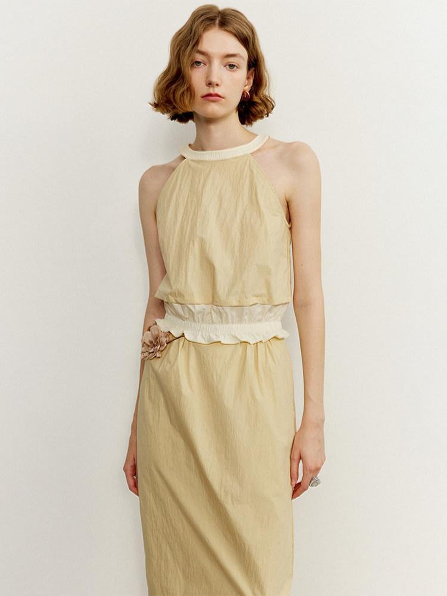 someone sometimes Ruffle Original Slim Fit Melon Halter Cotton Mix Top & Skirt Sets