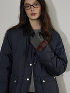 Lofi choose 90 Percent White Duck Down Commuter Loose Fit Lapel Navy Down Jackets