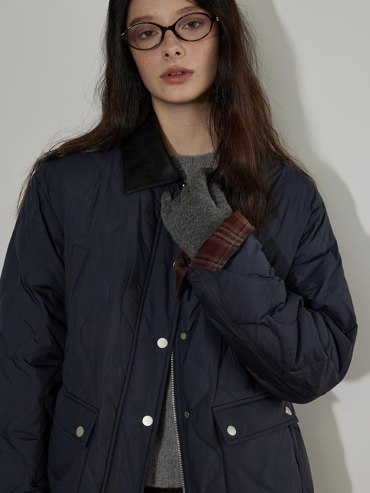 Lofi choose 90 Percent White Duck Down Commuter Loose Fit Lapel Navy Down Jackets