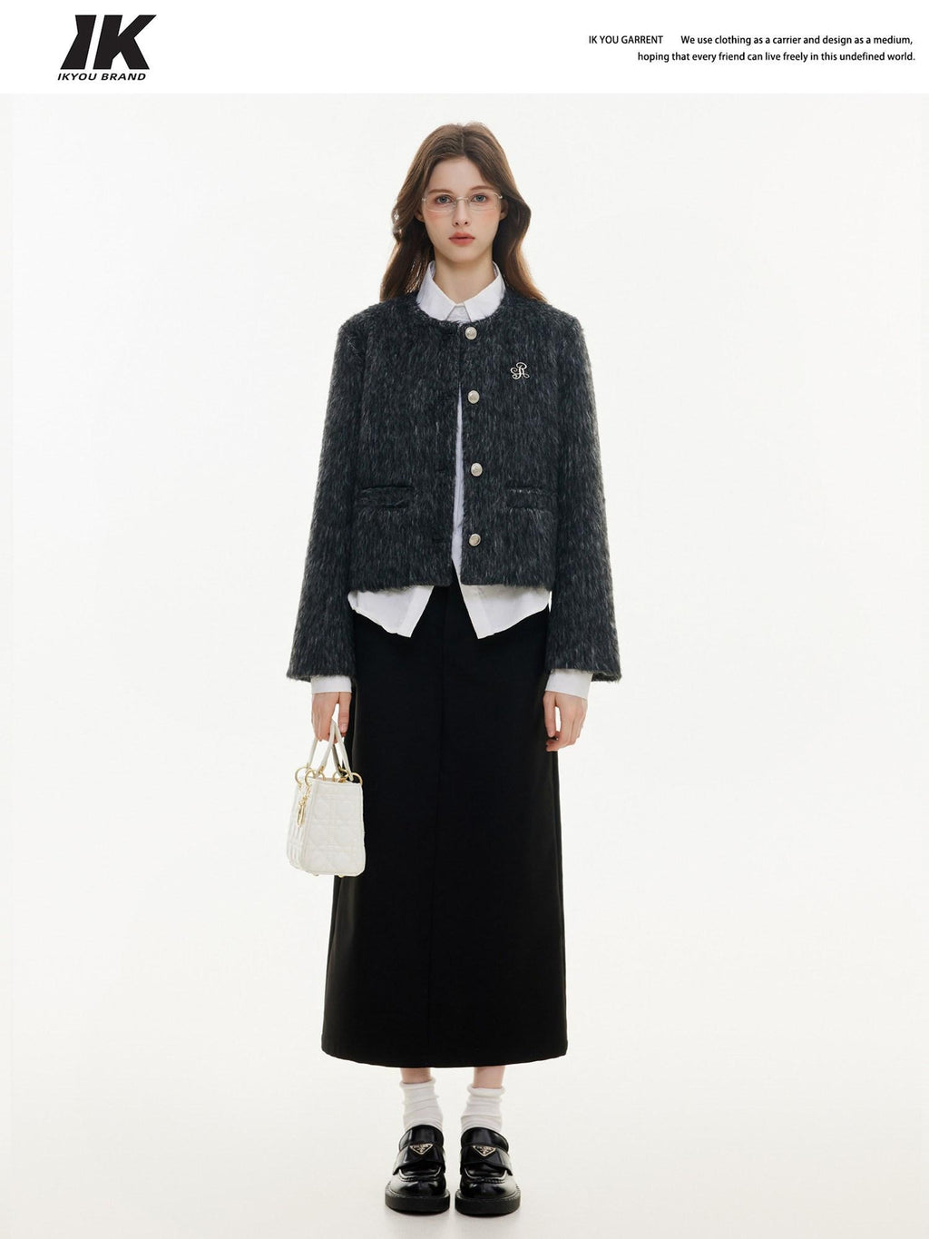 ikyou High Waist Embroidered A Line Casual Commuter Black Polyester Midi Skirts