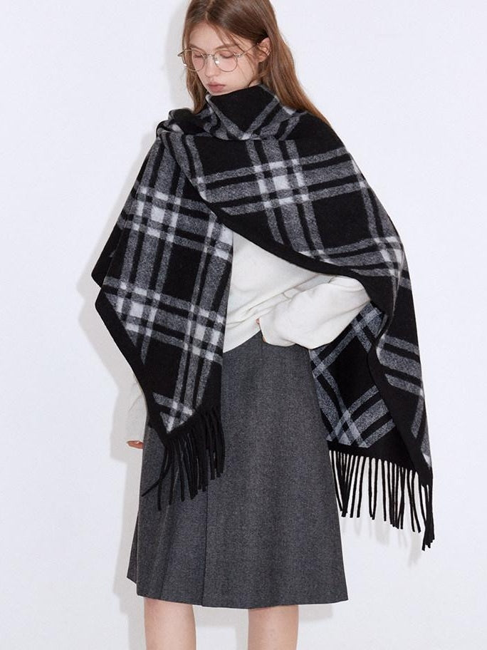 fano Cozy Warm British Plaid Unisex Large Polyester Wool Blend Scarves