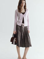 fano Soft Breathable Korean V-neck Slim Faux Layered Colorblock Cardigans