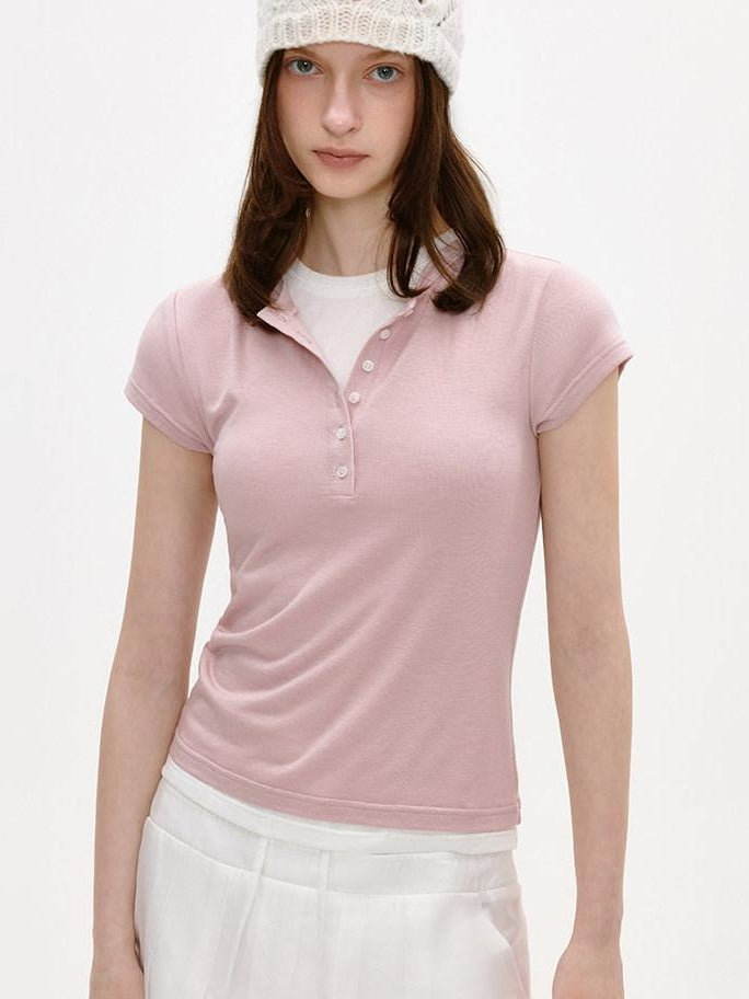 fano Lyocell Blend Commuter Korean Slim Fit Office Pink White Short Sleeve T-Shirts
