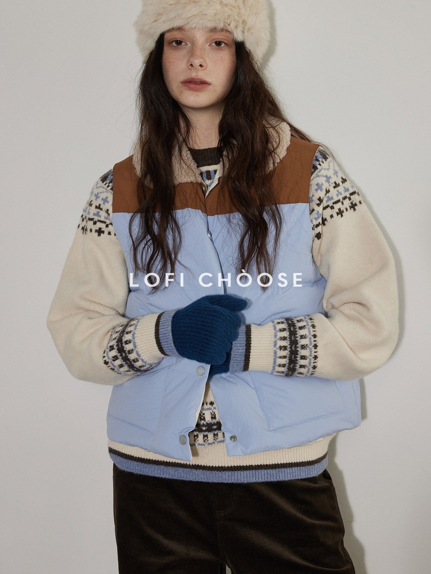 Lofi choose 90% White Duck Down Thick Patchwork Colorblock Commuter Women Puffer Vests