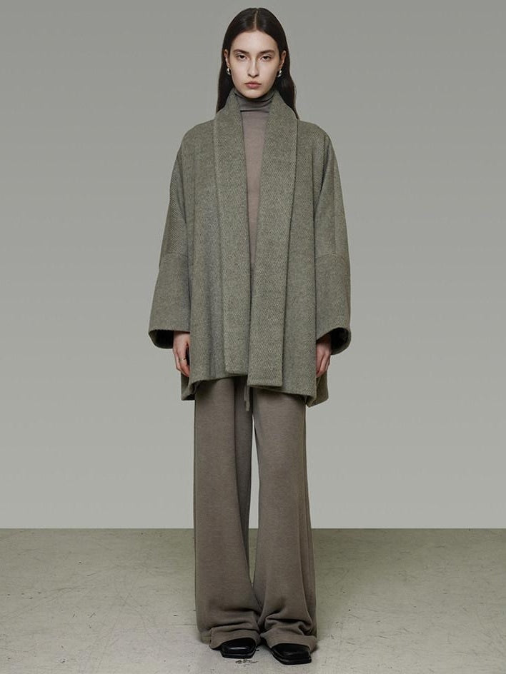 unspoken Soft Wool Blend Tailored Cut Minimal Commuter Loose Fit Tobacco Green Wool Coats