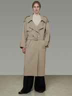 unspoken Online Exclusive Minimalist Loose Fit Midlength Light Khaki Women Trench Coats