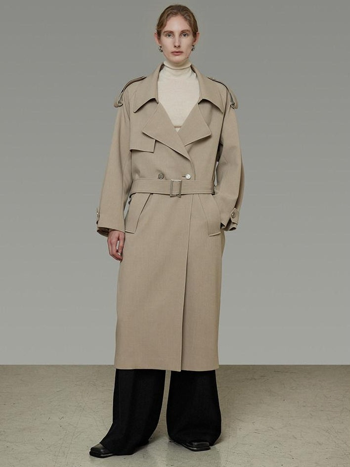 unspoken Online Exclusive Minimalist Loose Fit Midlength Light Khaki Women Trench Coats