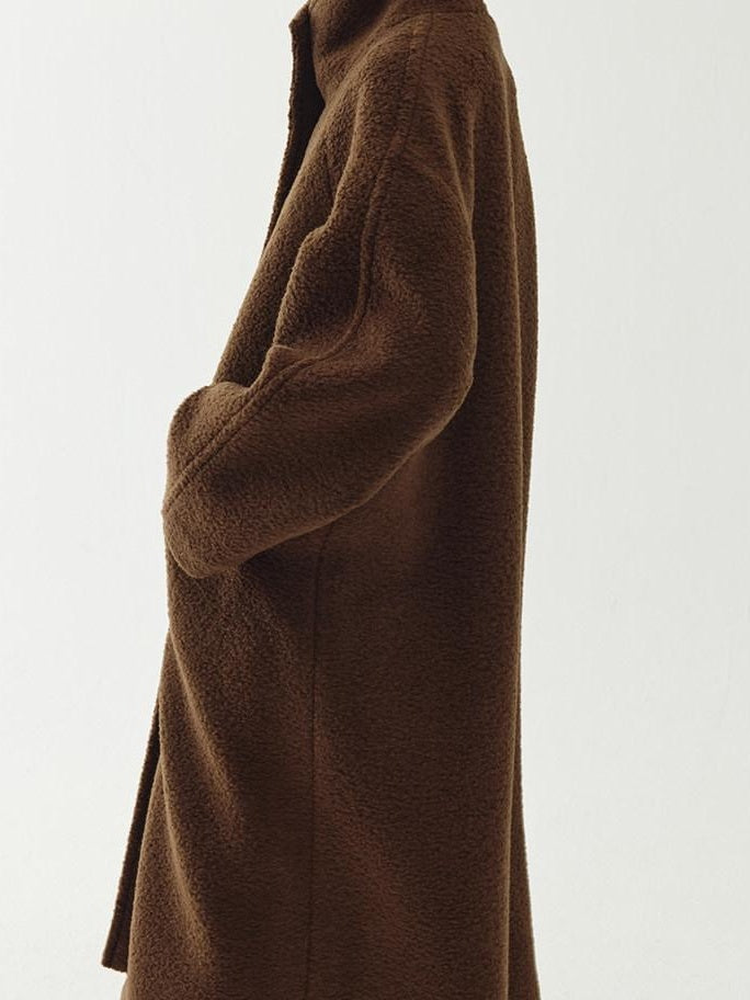 fano Soft Wool Blend Straight Cut Stand Collar Pockets Commuter Midlength Wool Coats