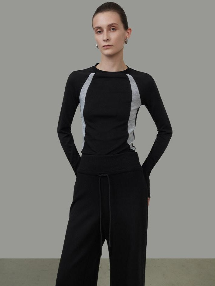 unspoken Nylon Viscose Stretch Slim Fit Minimalist Office Colorblock Crewneck Sweaters