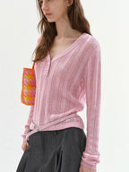 fano Soft Bubblegum Pink Slim Korean V-neck Long Sleeve Women Acrylic Sweaters