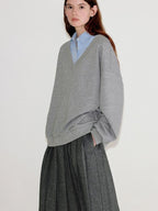 fano Soft Cotton Blend Colorblock Polo Collar Loose Knit Pullover Women Sweaters