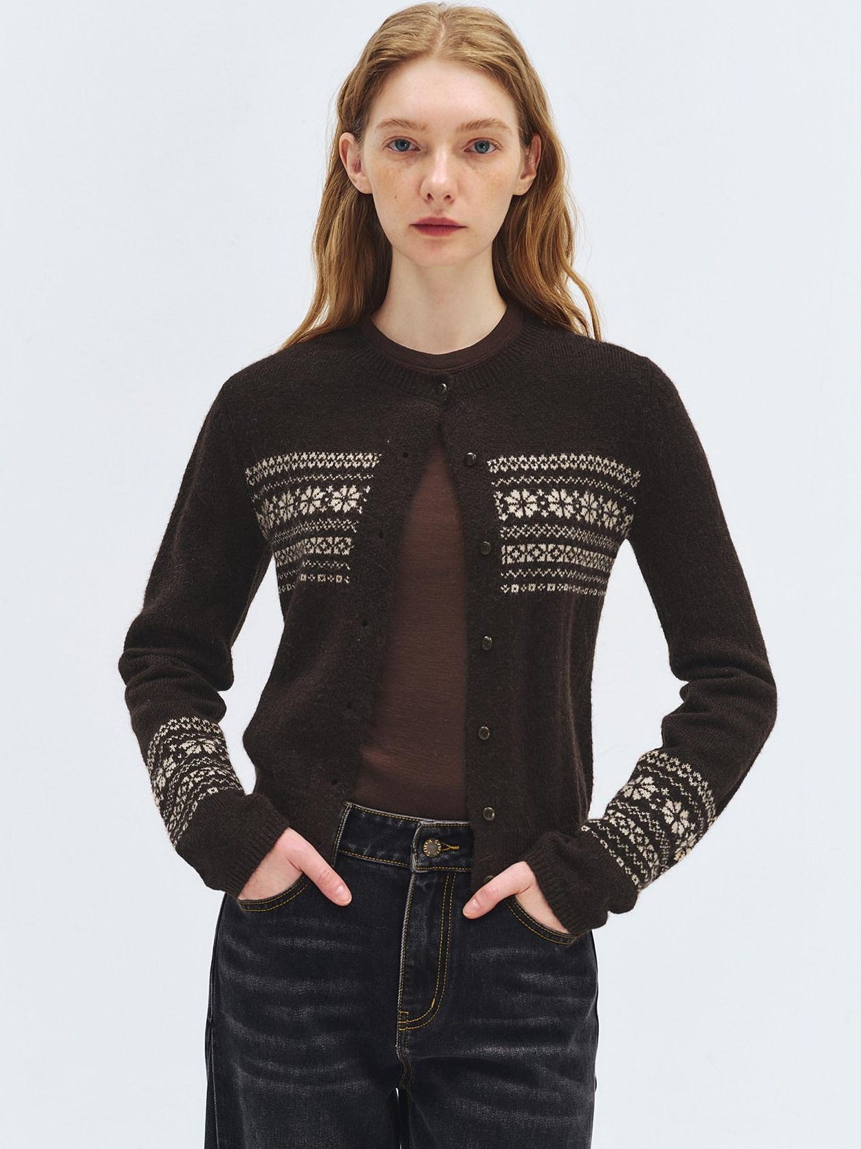 someonesometimes Cozy Wool Alpaca Blend Casual Geometric Button Round Neck Women Cardigans