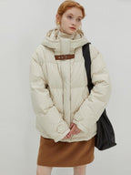 fano 90% White Duck Down Minimal Commuter Straight Hooded Milky Beige Down Jackets