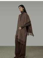 unspoken Cozy Warm Acrylic Fringe Shawl Rectangular Solid Brown Women Fashion Scarves