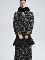 audreyyang Thick Wool Blend Retro Loose Leopard Double Breasted Lapel Long Coats