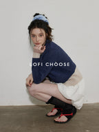 Lofi choose Faux Two Piece Layered Loose Fit V-neck Button Front Office Women Knit Cardigans