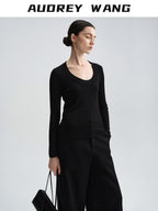 audreyyang Cozy 100% Wool Slim Fit Round Neck Pullover Women Knitwear Tops Sweaters