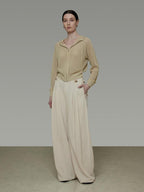 unspoken High Waisted Lyocell Linen Pleated Tie Waist Office Casual Wide Leg Pants