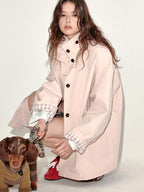 fano Pure Cotton Relaxed Commuter Stand Collar Midlength Peach Pink Trench Coats