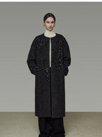 unspoken Warm 3D Embellished Loose Minimalist Commuter Long Women Deep Gray Wool Coats