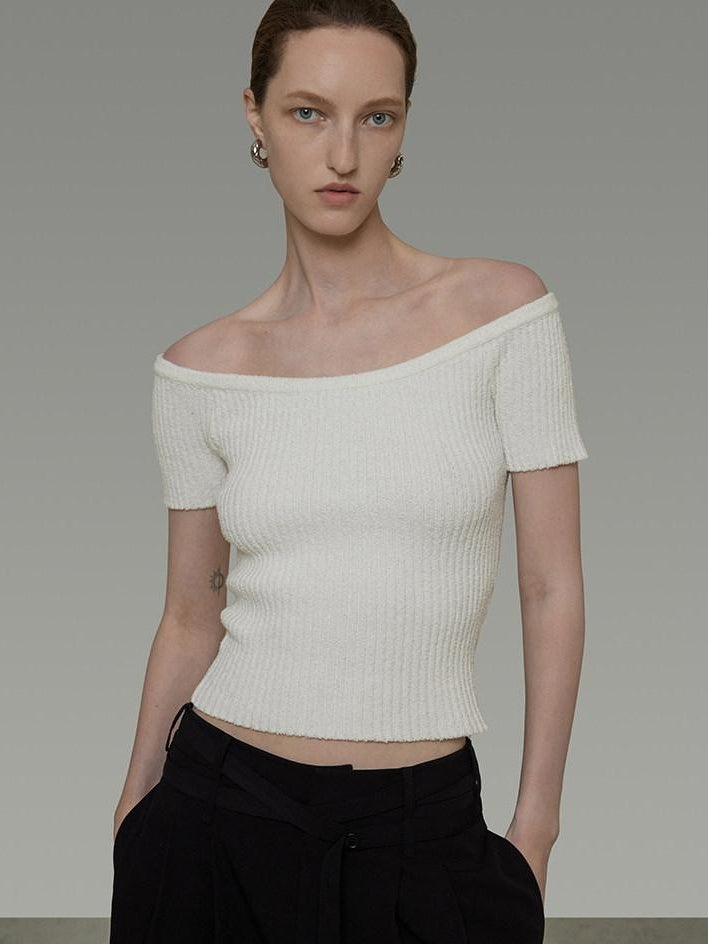 unspoken Minimalist Slim Fit Cotton Short Sleeve Women Off Shoulder Crop Tops