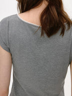 fano Soft V-neck Stretch Slim Fit Korean Office Short Sleeve Grey Basic Crop Tops