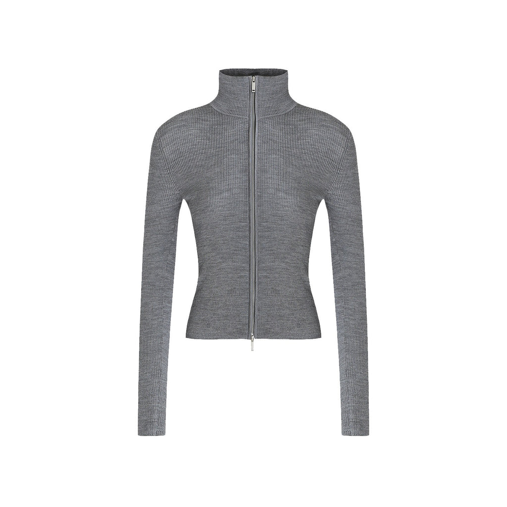 fano_Cozy_Lambswool_Blend_Zip_Front_Casual_Fit_Women_Mottled_Gray_Knit_Cardigans_MISSTT