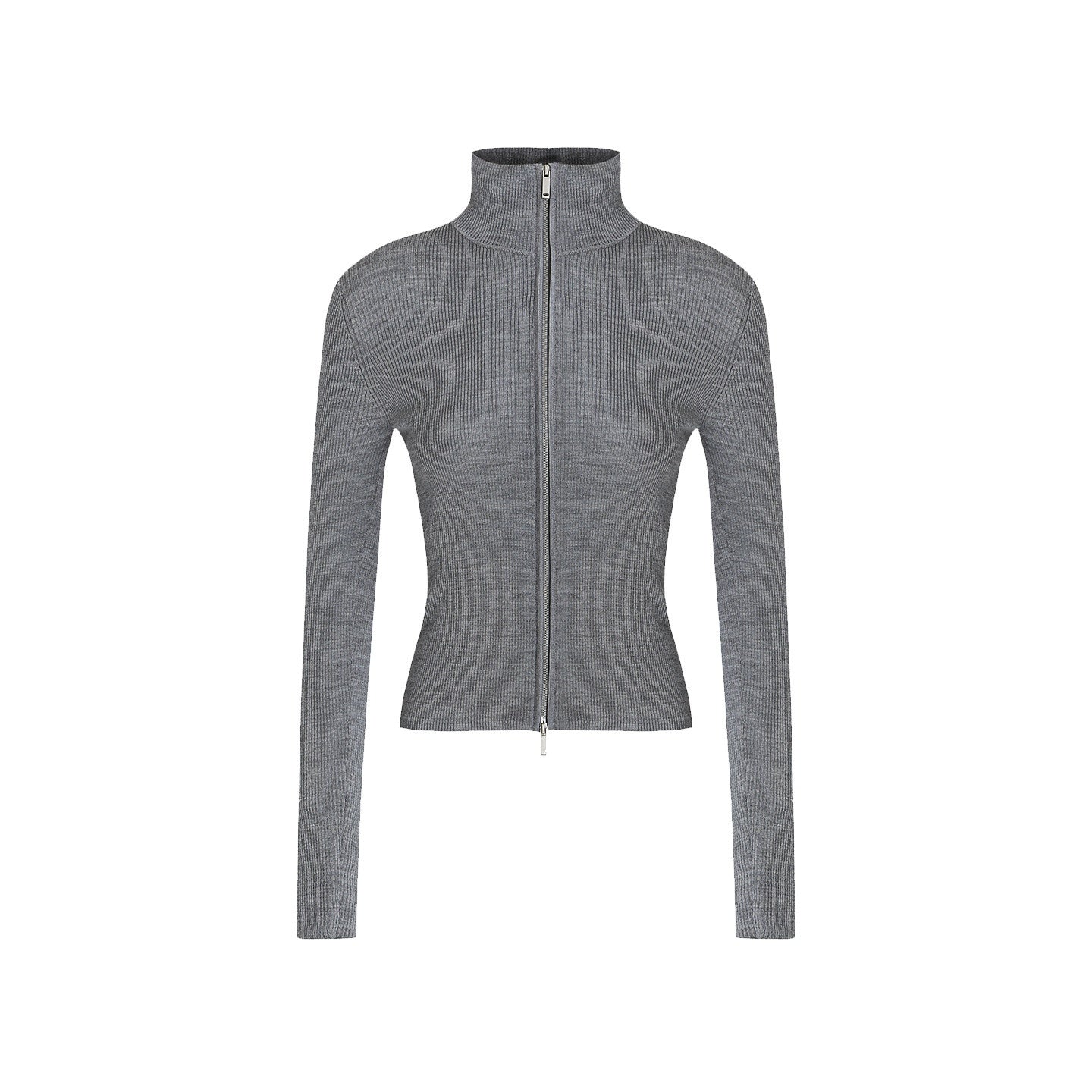 fano_Cozy_Lambswool_Blend_Zip_Front_Casual_Fit_Women_Mottled_Gray_Knit_Cardigans_MISSTT