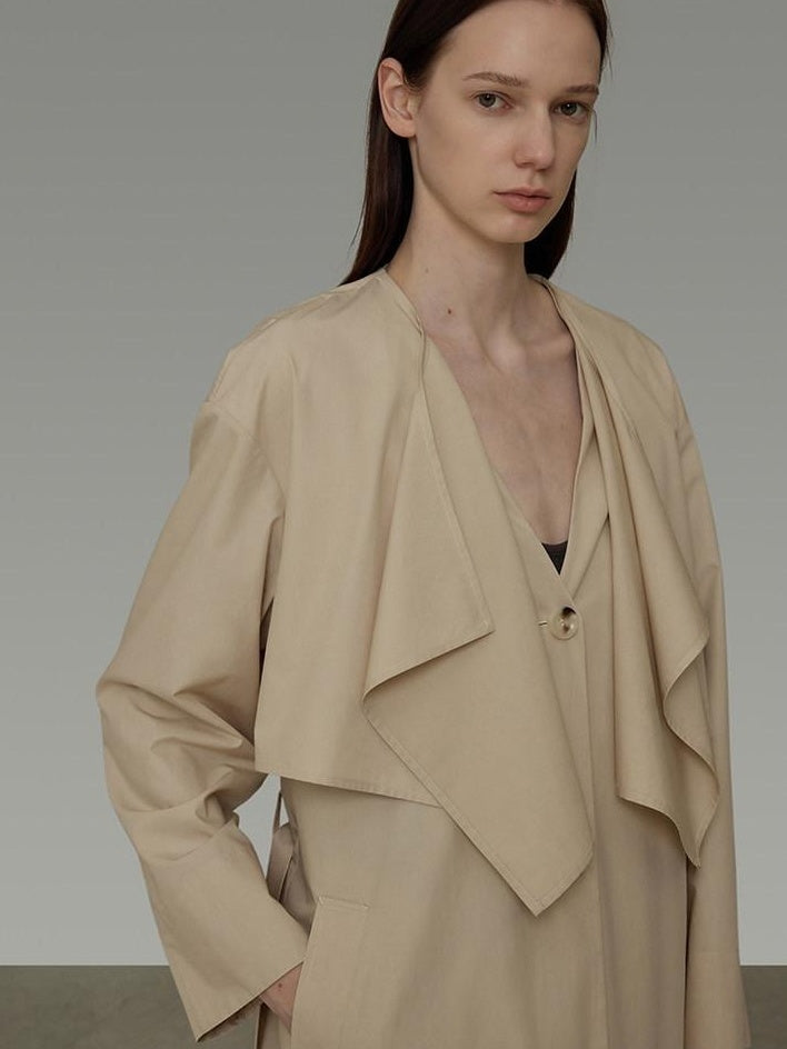 unspoken Classic Khaki Single Breasted Mid Length Loose Fit Women Commuter Trench Coats