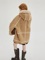 fano Warm Wool Blend Hooded Loose Patchwork Womens Commuter Long Coats
