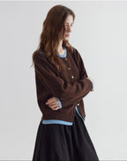 fano Pure Wool Commuter Regular Fit Roundneck Colorblock Women Brown Knit Cardigans