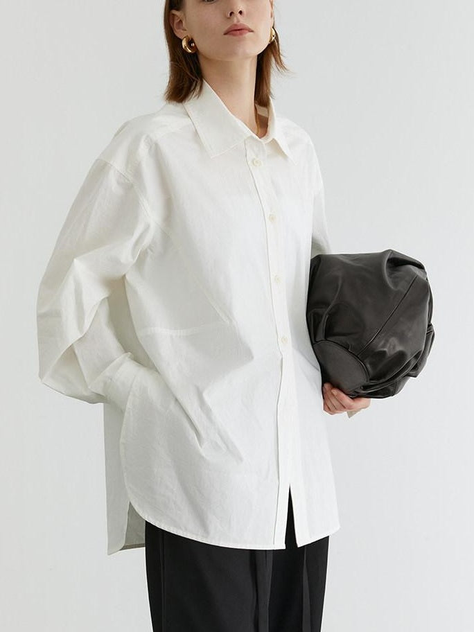 fano Breathable 100 Percent Cotton Button Stand Collar Straight Minimal Women Shirts